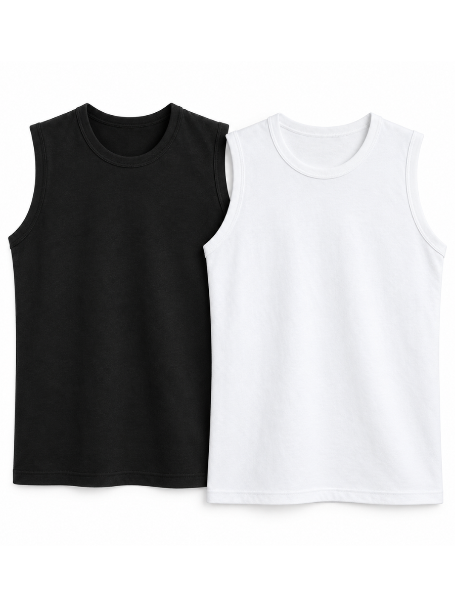 PACK 2 POLO SLIM FIT MANGA CERO HOMBRE BÁSICO ALGODÓN MUSCLE TEE NEGRO BLANCO - 1