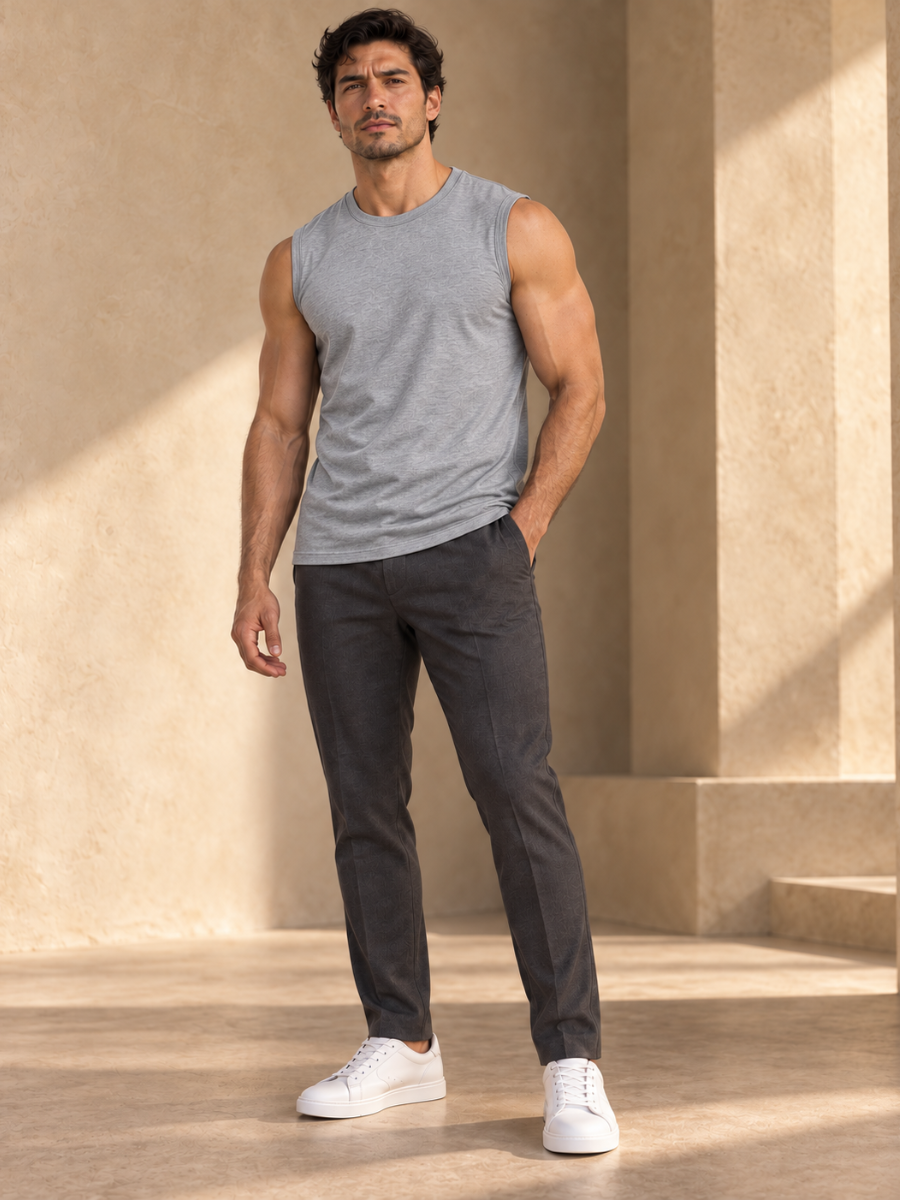 PACK 2 POLO SLIM FIT MANGA CERO HOMBRE BÁSICO ALGODÓN MUSCLE TEE NEGRO GRIS MELANGE - 2