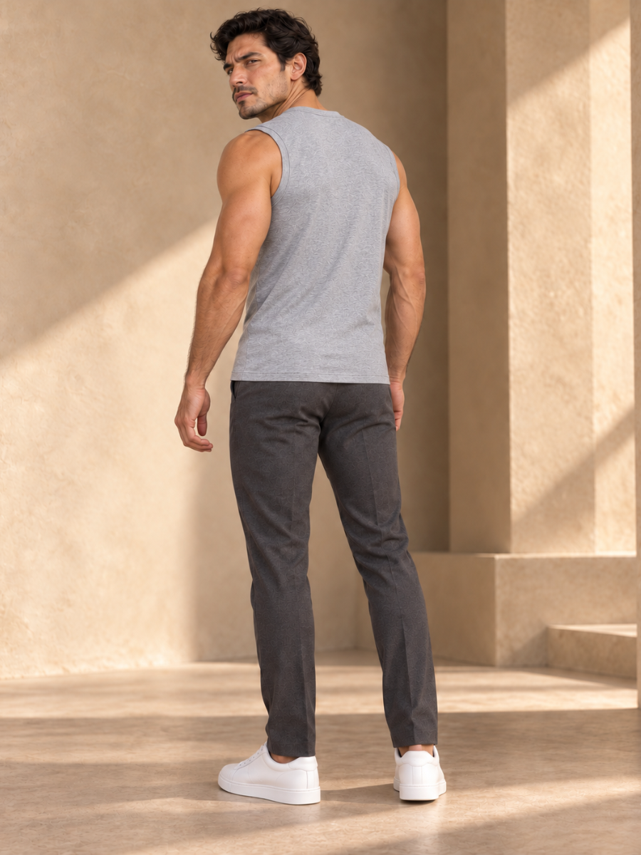 PACK 2 POLO SLIM FIT MANGA CERO HOMBRE BÁSICO ALGODÓN MUSCLE TEE NEGRO GRIS MELANGE - 4