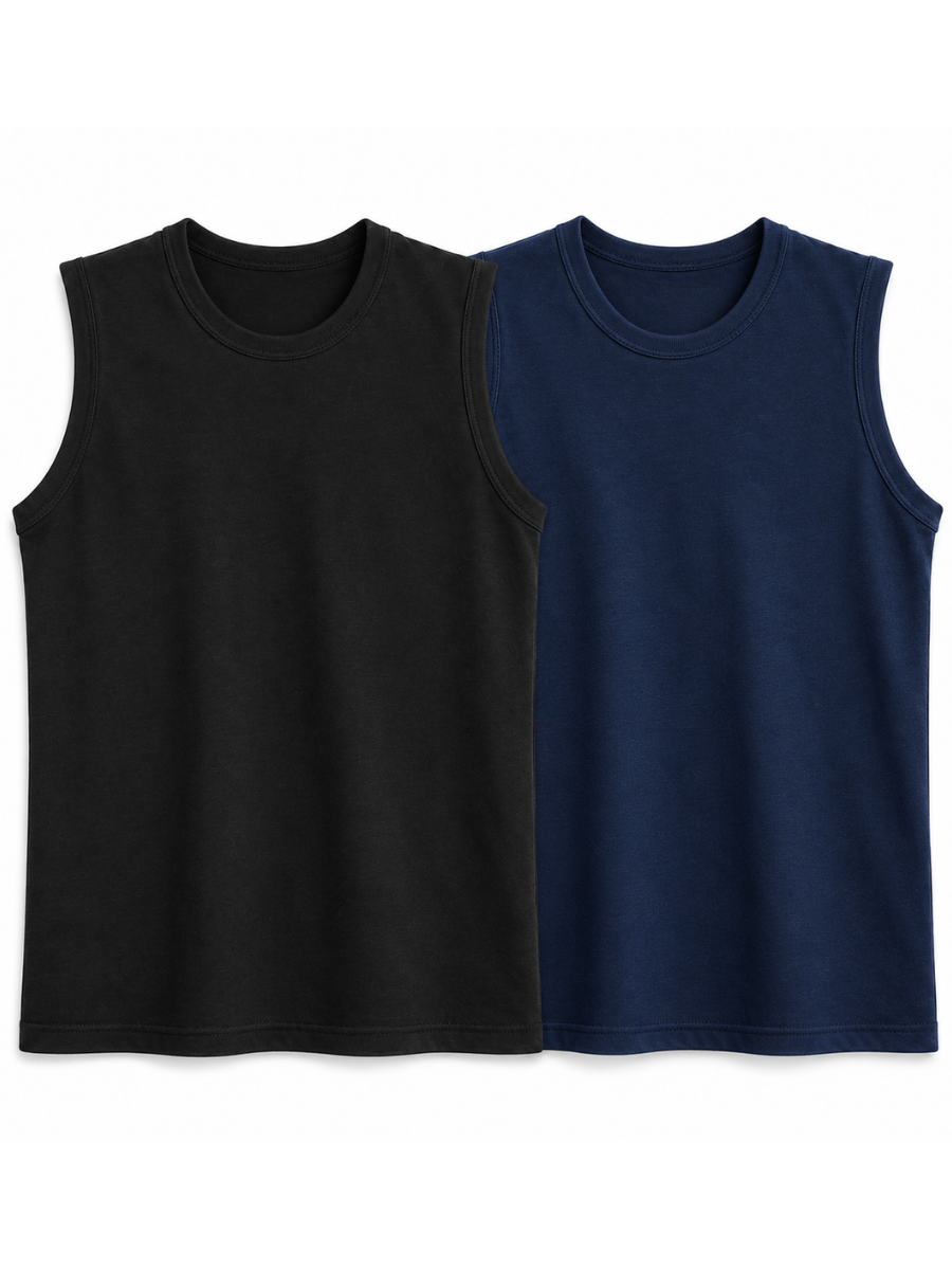 PACK 2 POLO SLIM FIT MANGA CERO HOMBRE BÁSICO ALGODÓN MUSCLE TEE NEGRO AZUL MARINO - 1