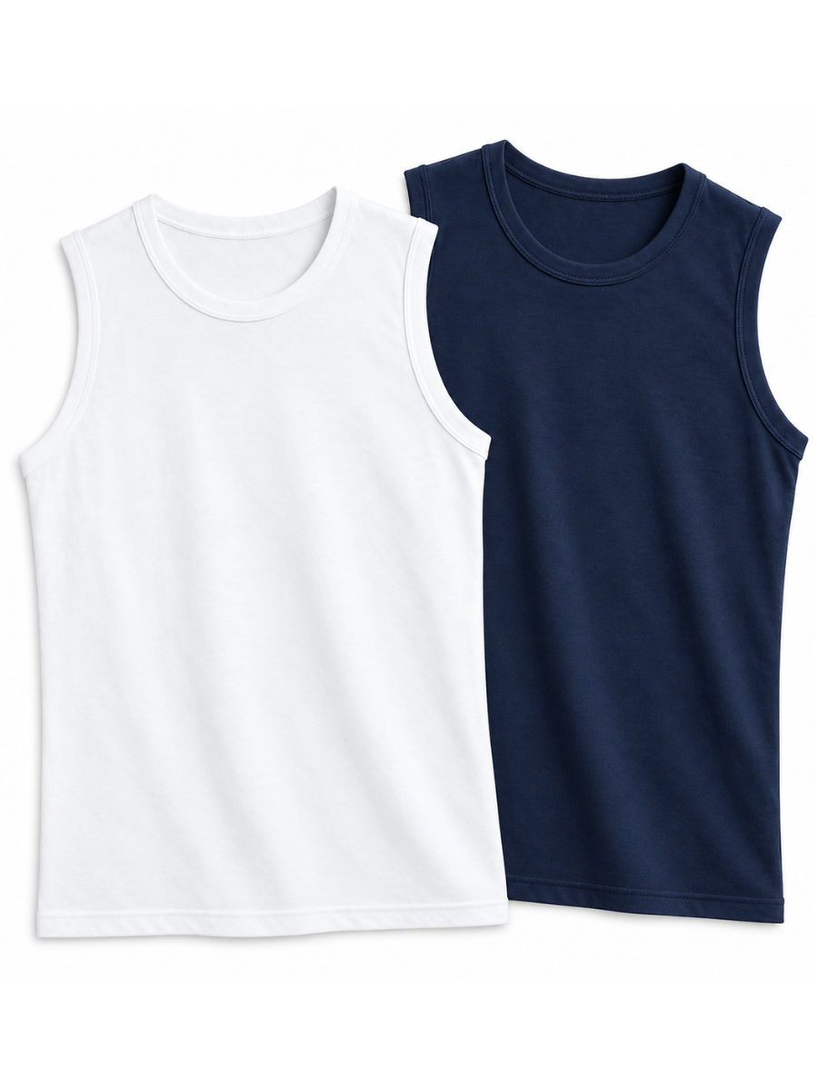 PACK 2 POLO SLIM FIT MANGA CERO HOMBRE BÁSICO ALGODÓN MUSCLE TEE BLANCO AZUL MARINO - 1