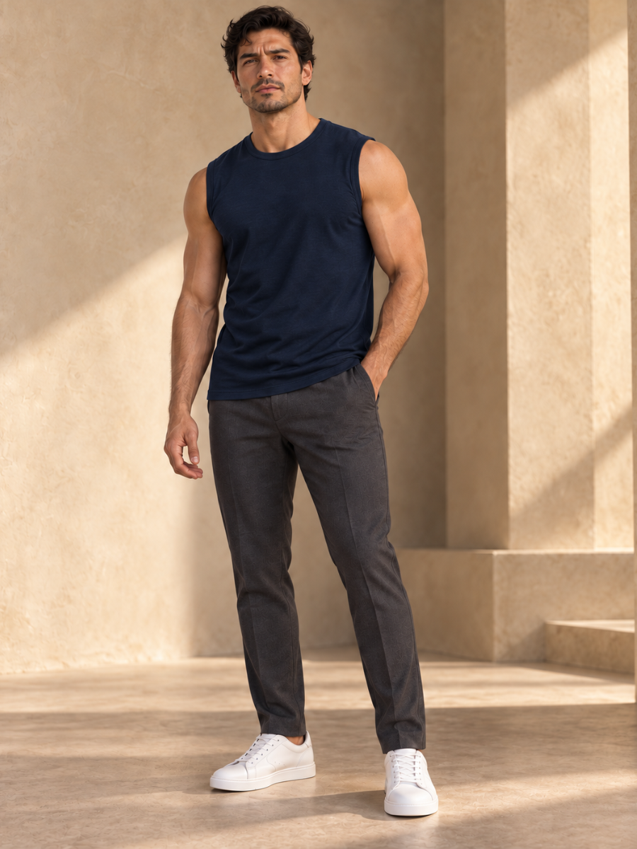 PACK 2 POLO SLIM FIT MANGA CERO HOMBRE BÁSICO ALGODÓN MUSCLE TEE BLANCO AZUL MARINO - 2
