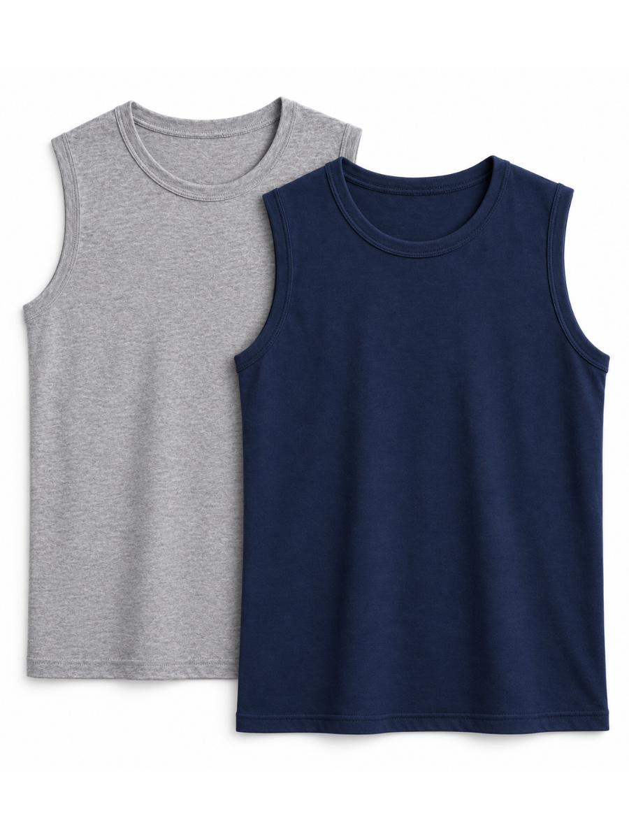 PACK 2 POLO SLIM FIT MANGA CERO HOMBRE BÁSICO ALGODÓN MUSCLE TEE GRIS MELANGE AZUL MARINO - 1