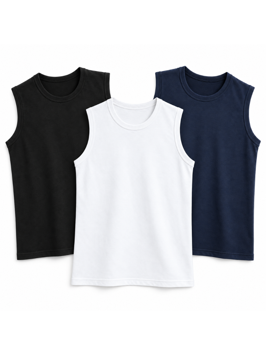 PACK 3 POLO SLIM FIT MANGA CERO HOMBRE BÁSICO ALGODÓN MUSCLE TEE NEGRO BLANCO AZUL - 1