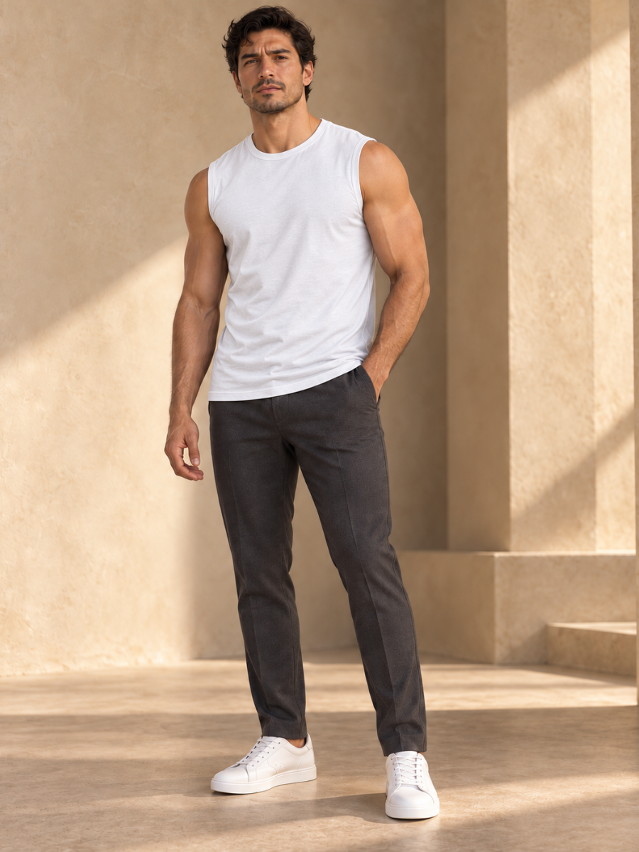 PACK 3 POLO SLIM FIT MANGA CERO HOMBRE BÁSICO ALGODÓN MUSCLE TEE NEGRO BLANCO GRIS MELANGE - 2