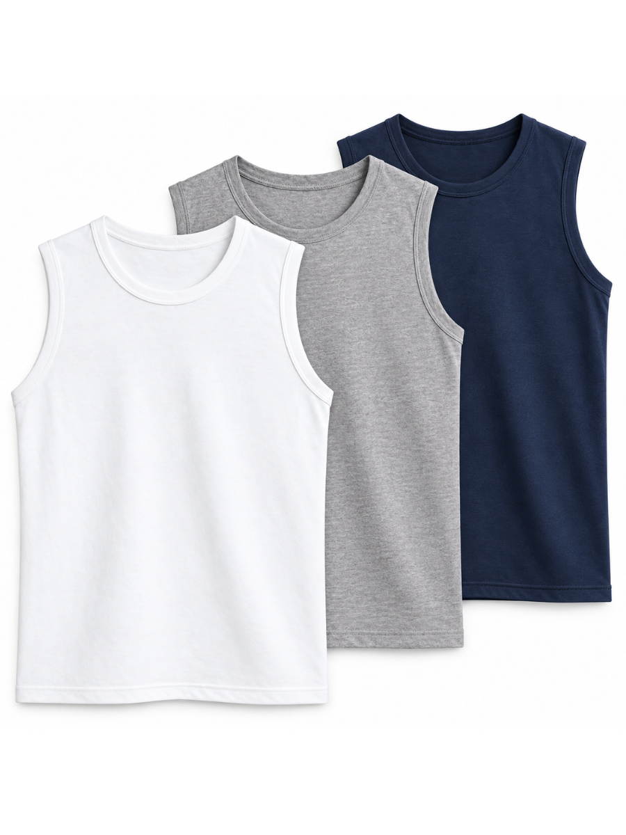PACK 3 POLO SLIM FIT MANGA CERO HOMBRE BÁSICO ALGODÓN MUSCLE TEE BLANCO GRIS MELANGE AZUL MARINO - 1