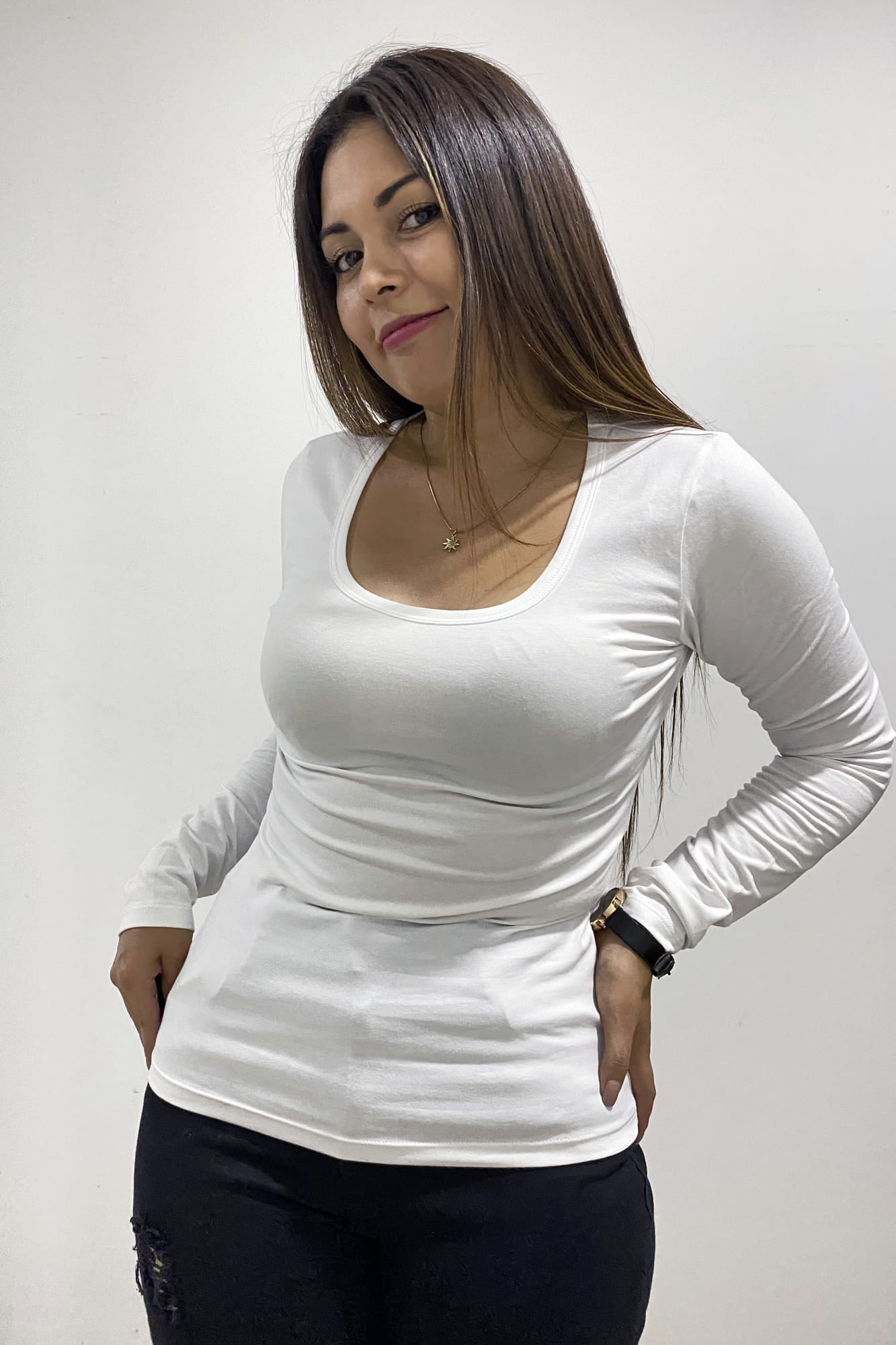 POLO MANGA LARGA ALGODÓN FULL LICRA PEINADO PARA MUJER SIDE OF ME CUELLO U - 4