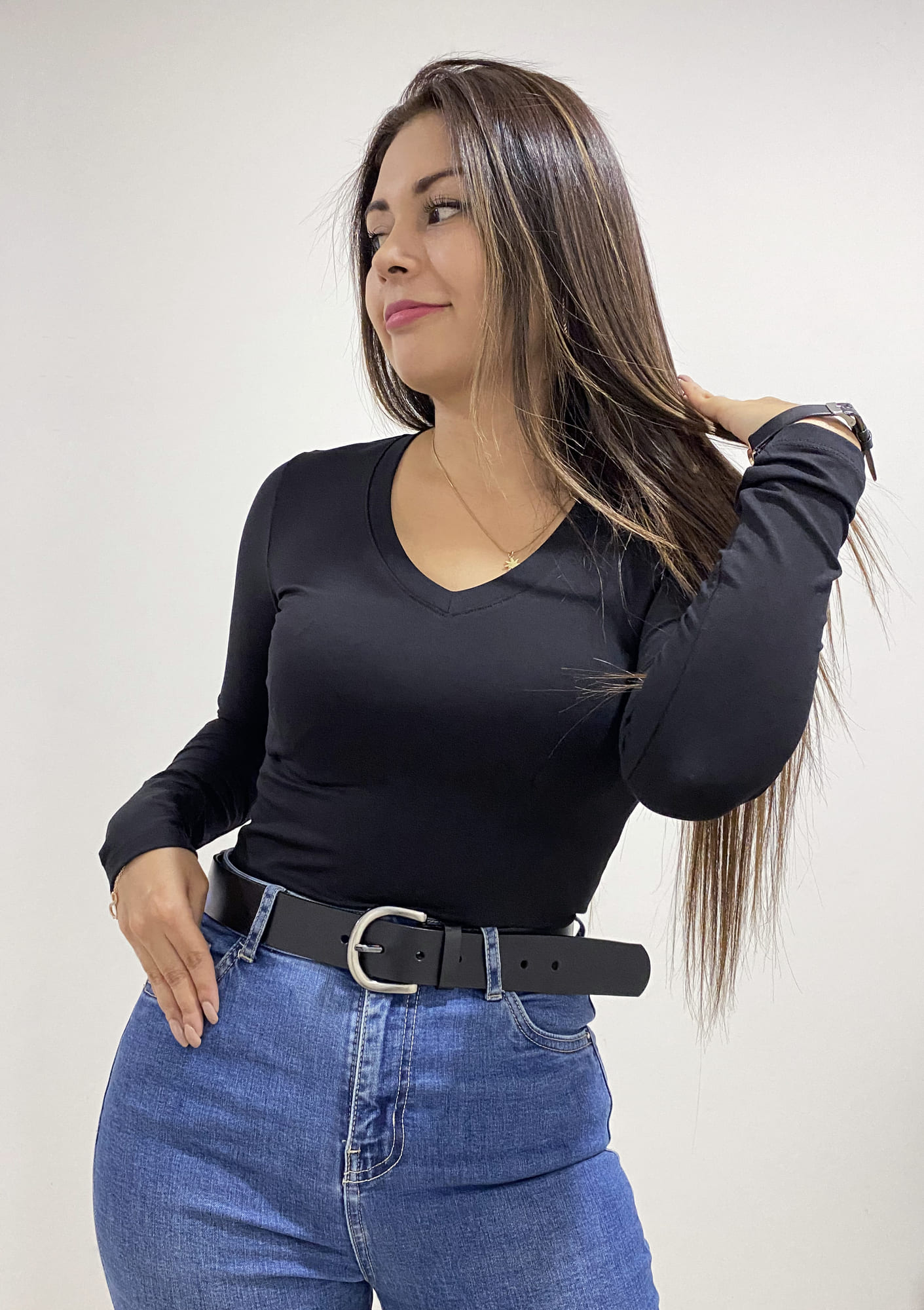 POLO MANGA LARGA ALGODÓN FULL LICRA PEINADO PARA MUJER SIDE OF ME CUELLO V - 1