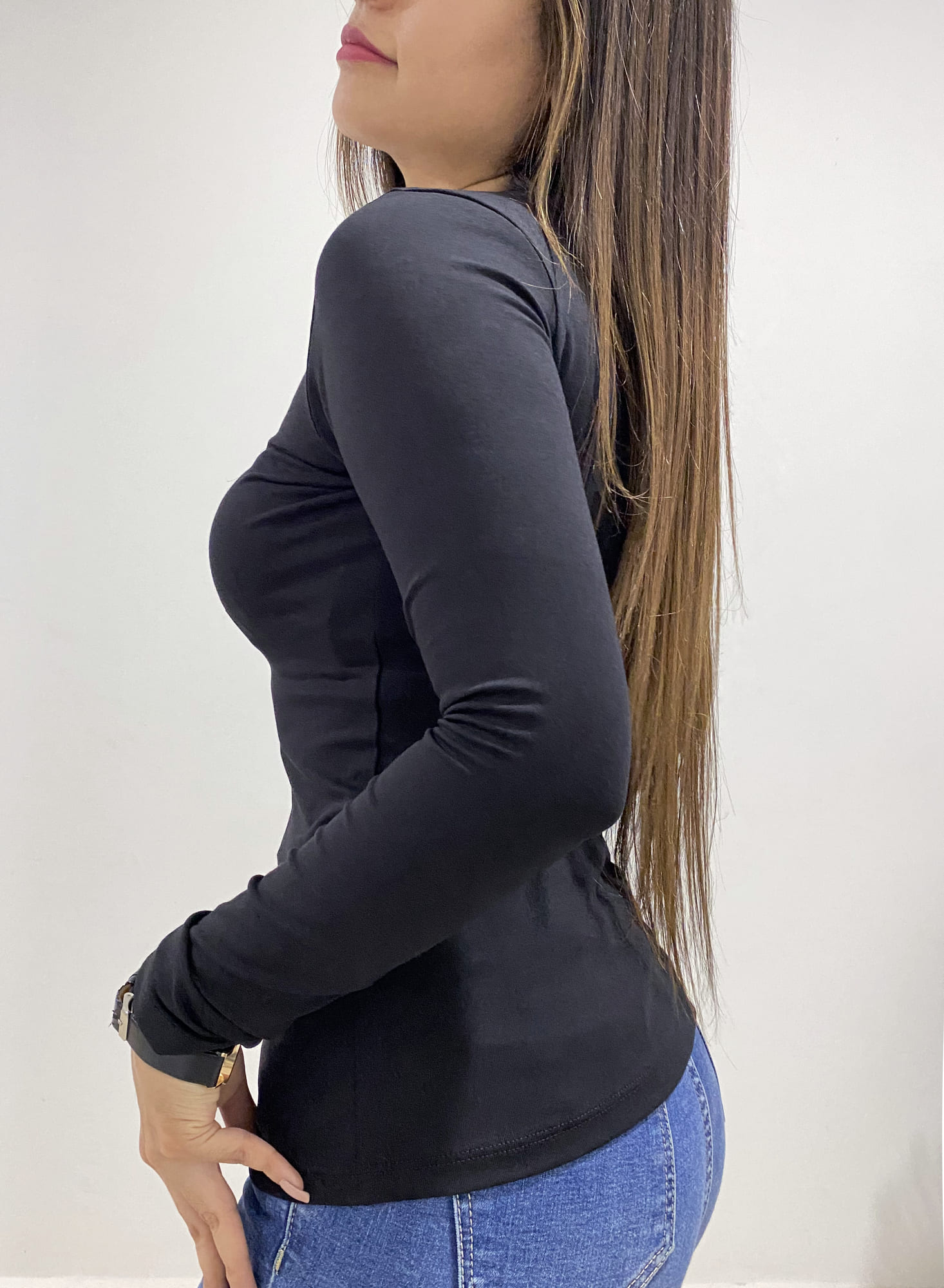 POLO MANGA LARGA ALGODÓN FULL LICRA PEINADO PARA MUJER SIDE OF ME CUELLO V - 3