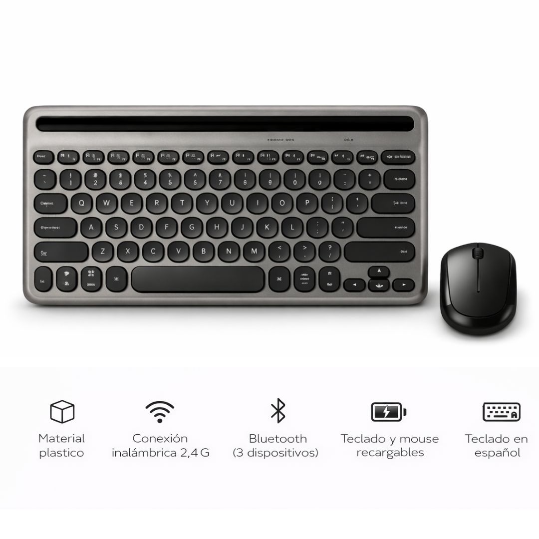 KIT TECLADO Y MOUSE INALÁMBRICO BLUETOOTH - Negro - 4