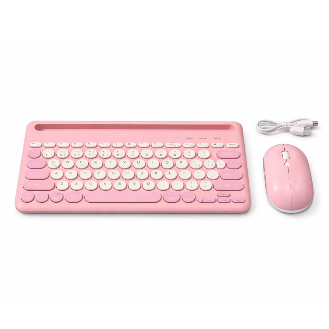 KIT TECLADO Y MOUSE INALÁMBRICO RECARGABLE BLUETOOTH - ROSA - 1