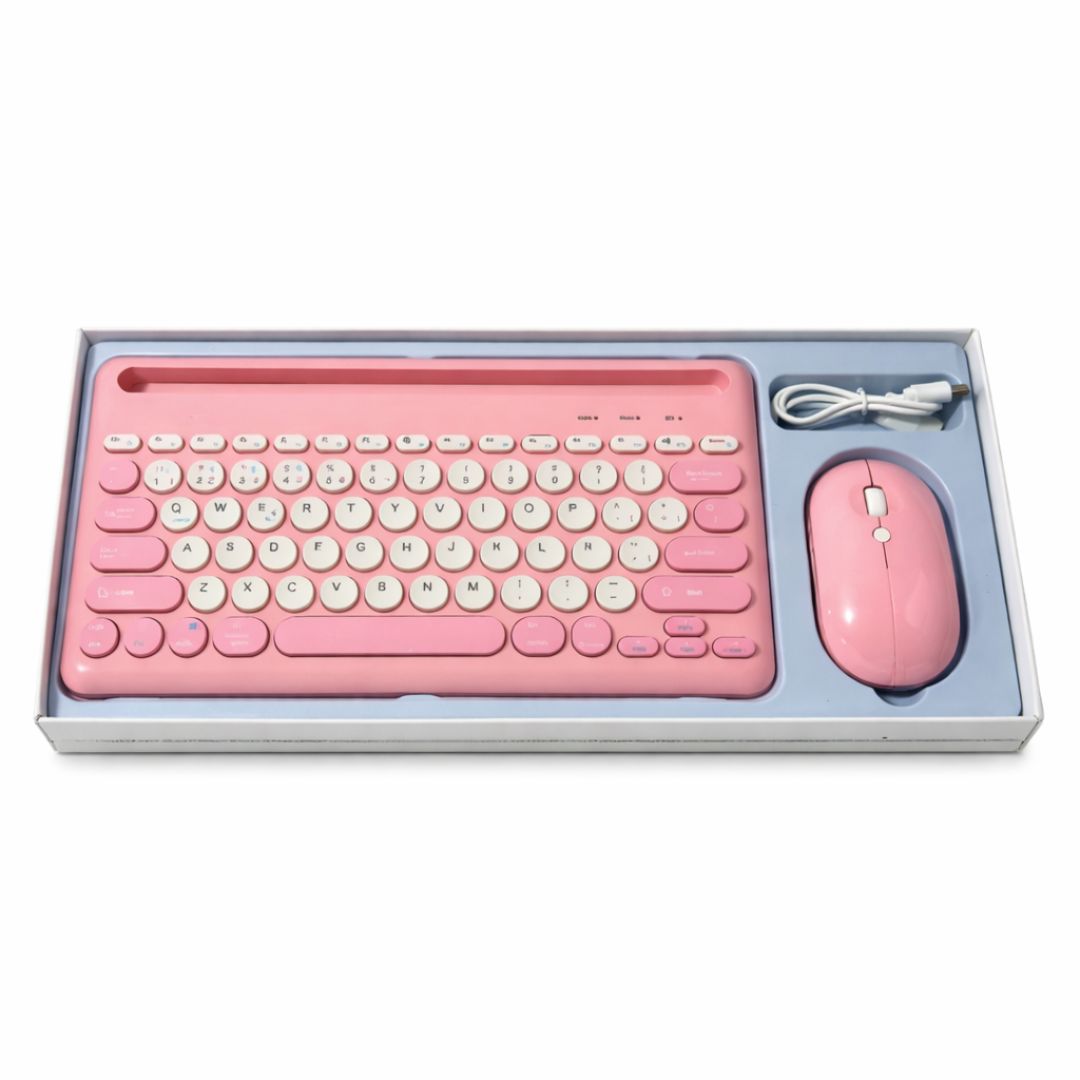 KIT TECLADO Y MOUSE INALÁMBRICO RECARGABLE BLUETOOTH - ROSA - 2