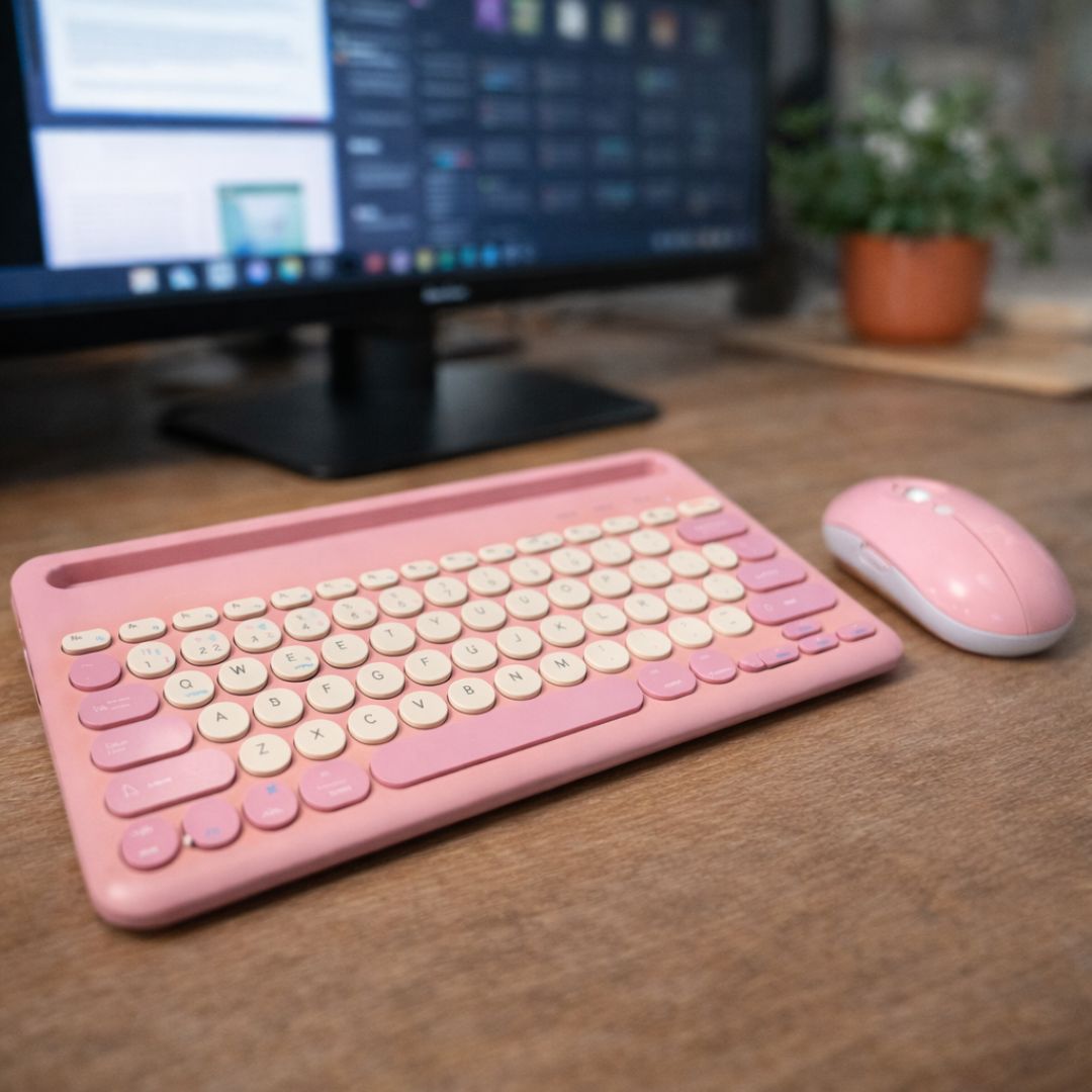 KIT TECLADO Y MOUSE INALÁMBRICO RECARGABLE BLUETOOTH - ROSA - 3