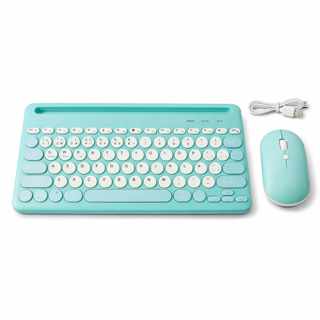 KIT TECLADO Y MOUSE INALÁMBRICO RECARGABLE BLUETOOTH - TURQUESA - 1