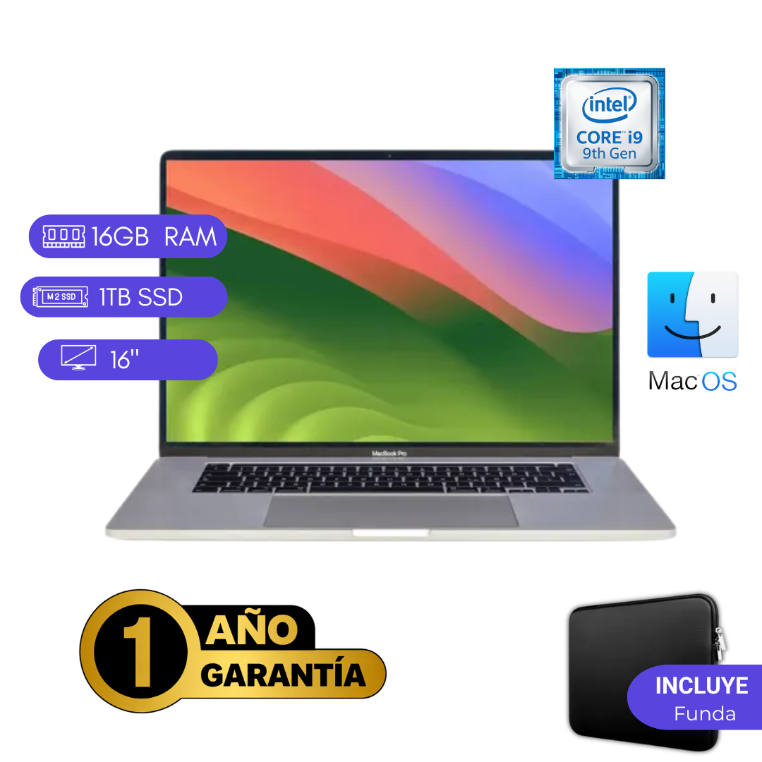 APPLE MACBOOK  REACONDICIONADA A2141 PR0 CORE 9 9NA 16 GB RAM 1TB SSD 4GB VIDEO GRIS - 1