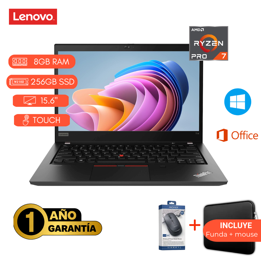 LAPTOP REACONDICIONADA LENOVO THINKPAD T14 RYZEN 7 4750U/ 8GB RAM/ 256GB SSD/ TOUCH - 1