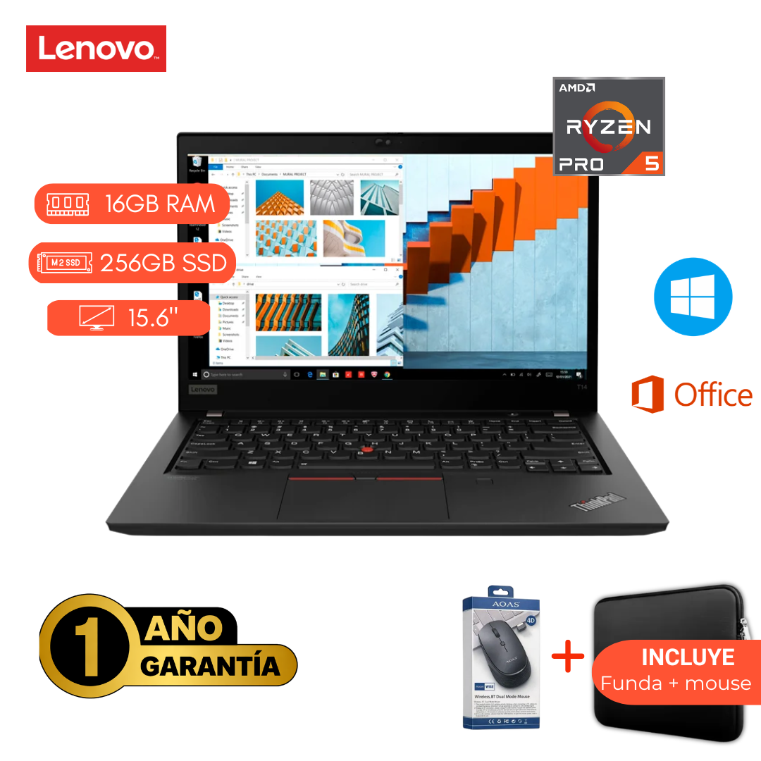 LAPTOP REACONDICIONADA LENOVO T14 RYZEN 5 5650U/ 16GB RAM/ 256 SSD/ 14' - 1