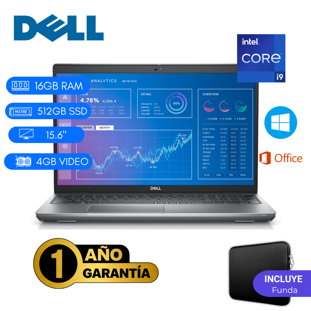 LAPTOP REACONDICIONADA DELL PRECISION 3571 INTEL CORE I9 11VA 16GB RAM 512GB SSD 4GB VIDEO 15.6 PULGADAS - 1