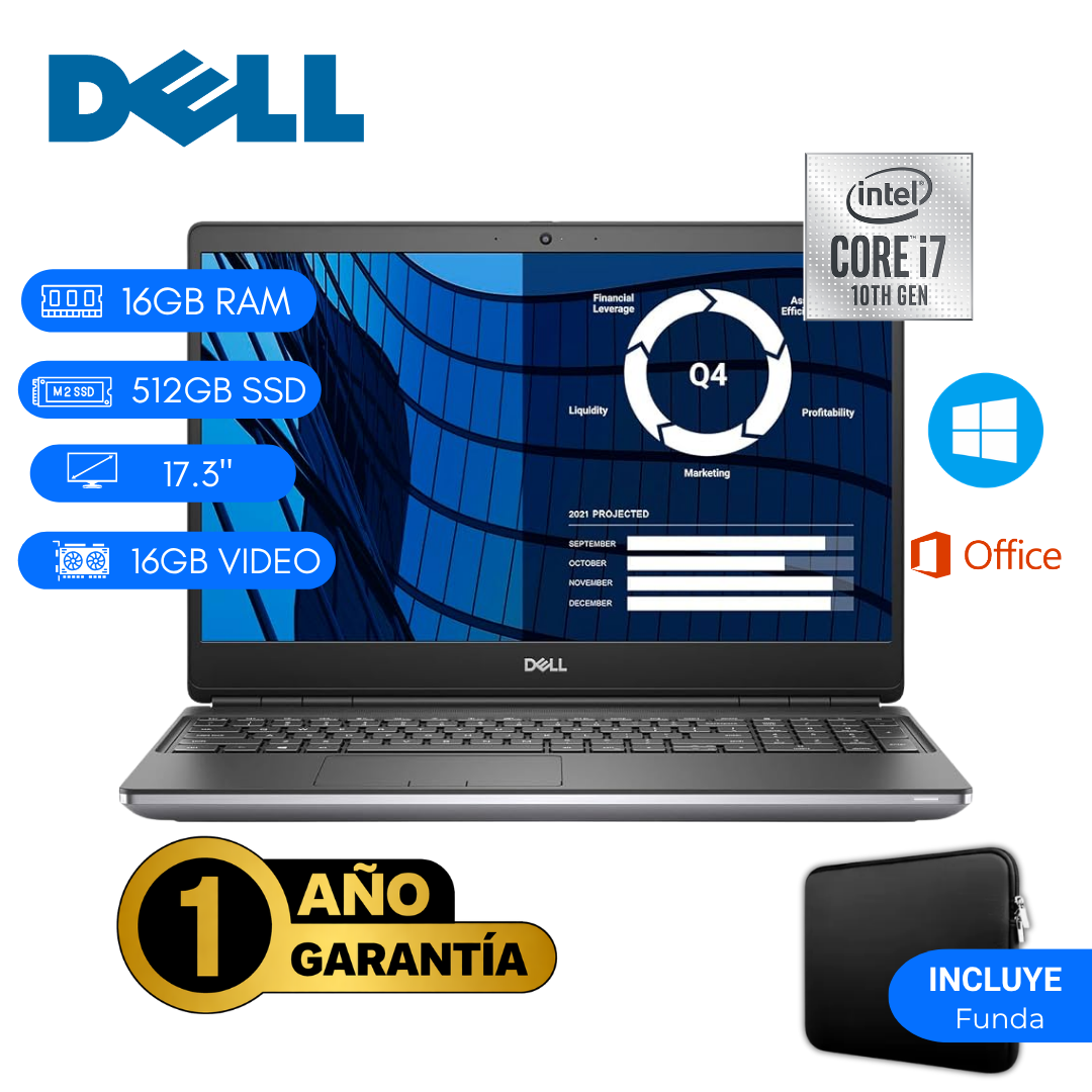 LAPTOP REACONDICIONADA DELL PRECISION 7750 INTEL CORE I7 10MA 16GB RAM 512GB SSD 16GB VIDEO 17.3 PULGADAS - 1
