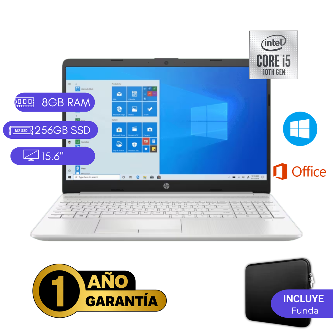 HP 15-DW1058LA REACONDICIONADA, INTEL CORE I5 10MA, 8GB RAM, 256GB SSD Y PANTALLA HD DE 15.6 PULGADAS. - 1