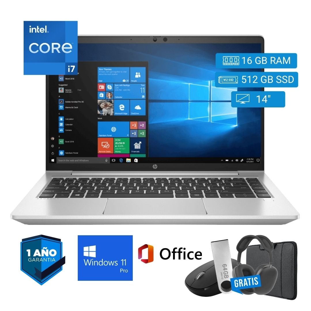 LAPTOP SEMI NUEVA HP PROBOOK 440 G9 CORE I7 12VA 16GB RAM 512GB SSD 14' + MOUSE + FUNDA + USB 64 GB + AUDÍFONOS - 1