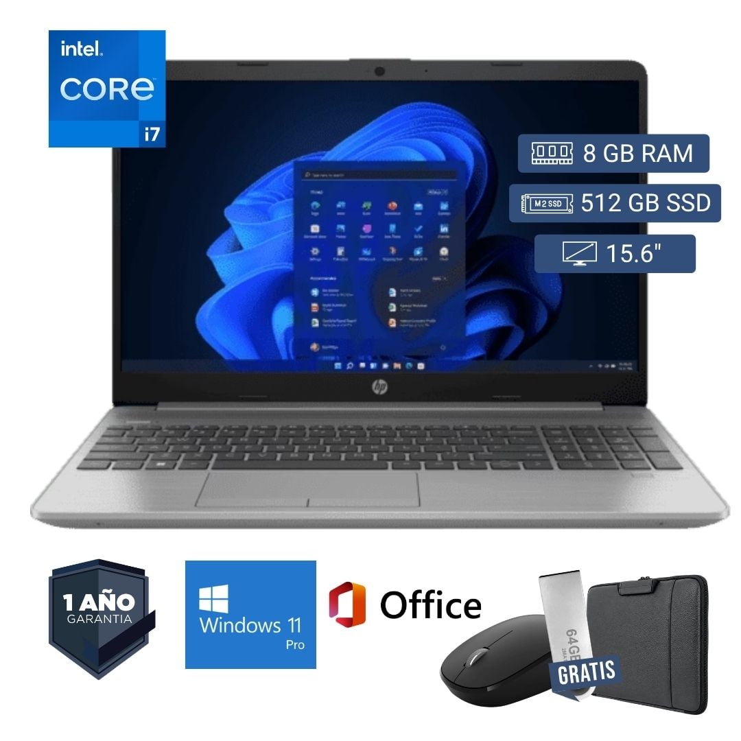 LAPTOP SEMI NUEVA HP 250 G8 CORE I7 10MA 8GB RAM 512GB SSD 15.6' + MOUSE + FUNDA + USB 64 GB - 1
