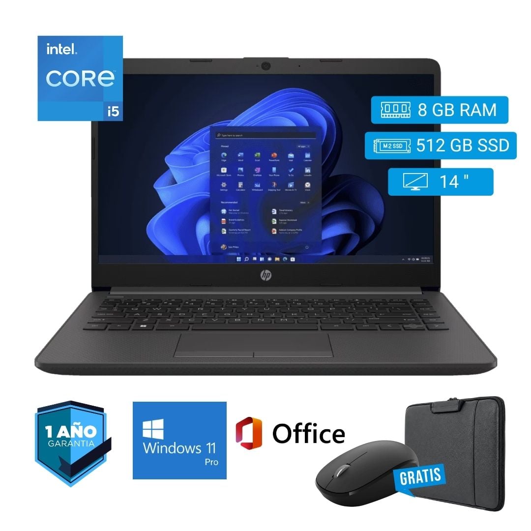 LAPTOP SEMI NUEVA HP 240 G8 CORE I5 10MA 8GB RAM 512GB SSD 14' + MOUSE + FUNDA - 1