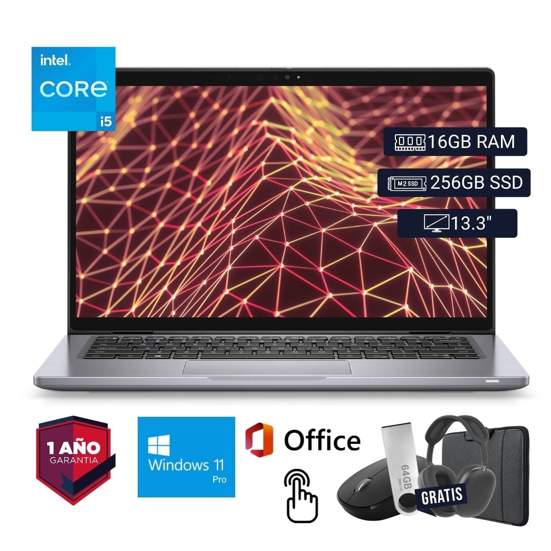 LAPTOP SEMI NUEVA DELL LATITUDE 7330 I5 12VA 16GB 256GB SSD 13.3' TOUCH + MOUSE + FUNDA + USB 64 GB + AUDÍFONOS - 1