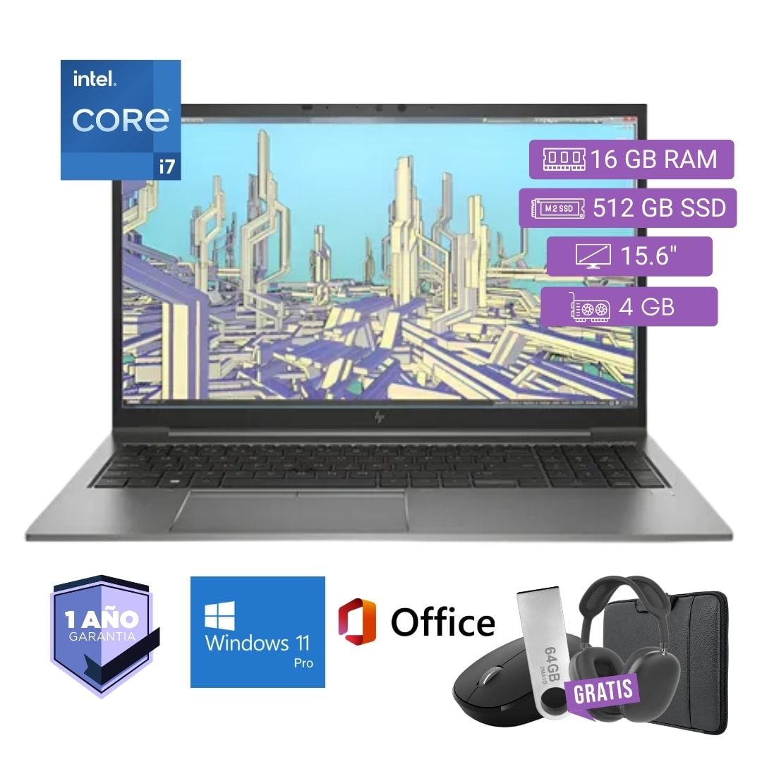 LAPTOP SEMI NUEVA HP ZBOOK FIREFLY 15 G8 CORE I7 11VA 16GB RAM 512GB SSD 4GB VIDEO 15.6' + MOUSE + FUNDA + USB 64 GB + - 1