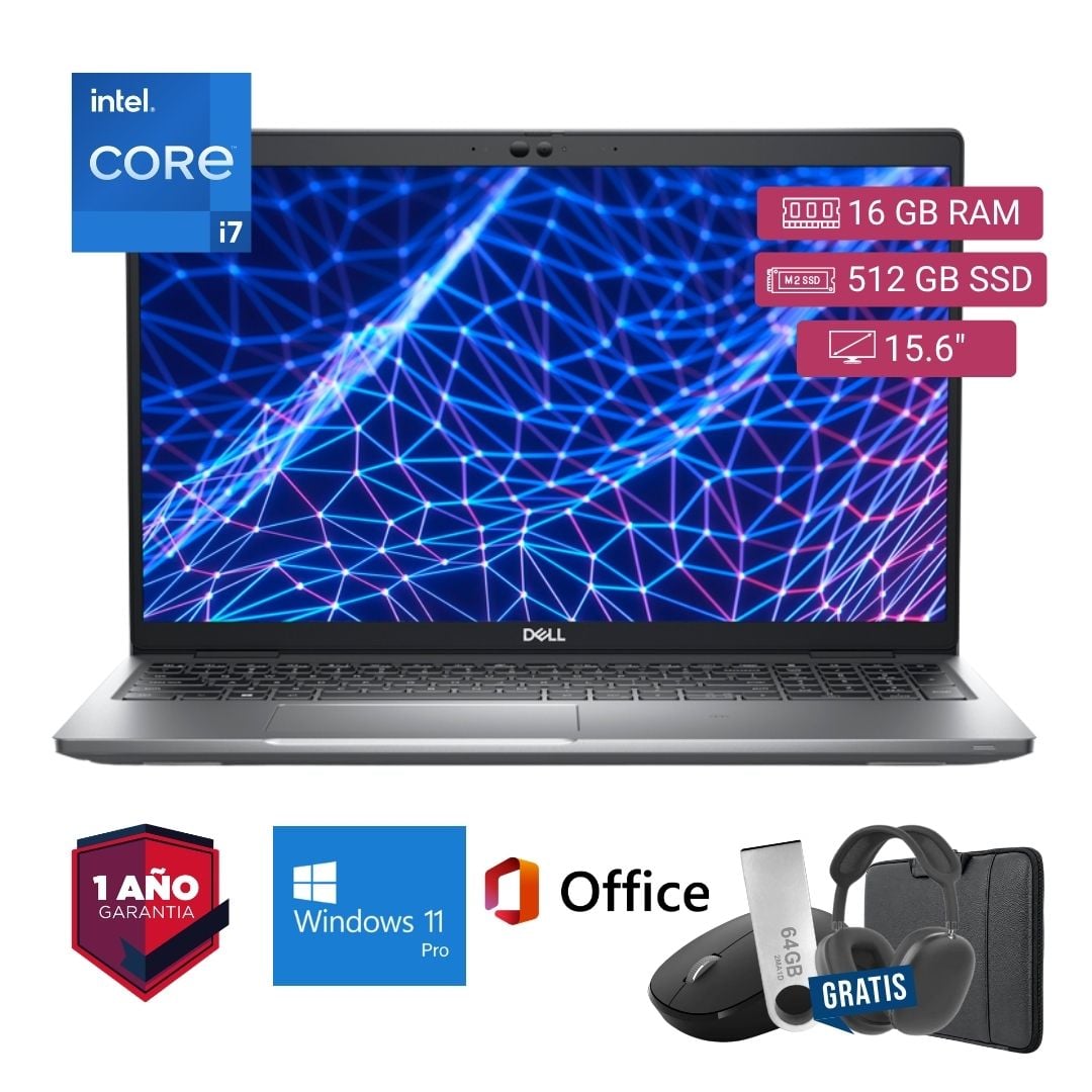 LAPTOP SEMI NUEVA DELL LATITUDE 5530 CORE I7 12VA 16GB RAM 512GB SSD 15.6' + MOUSE + FUNDA + USB 64 GB + AUDÍFONOS - 1