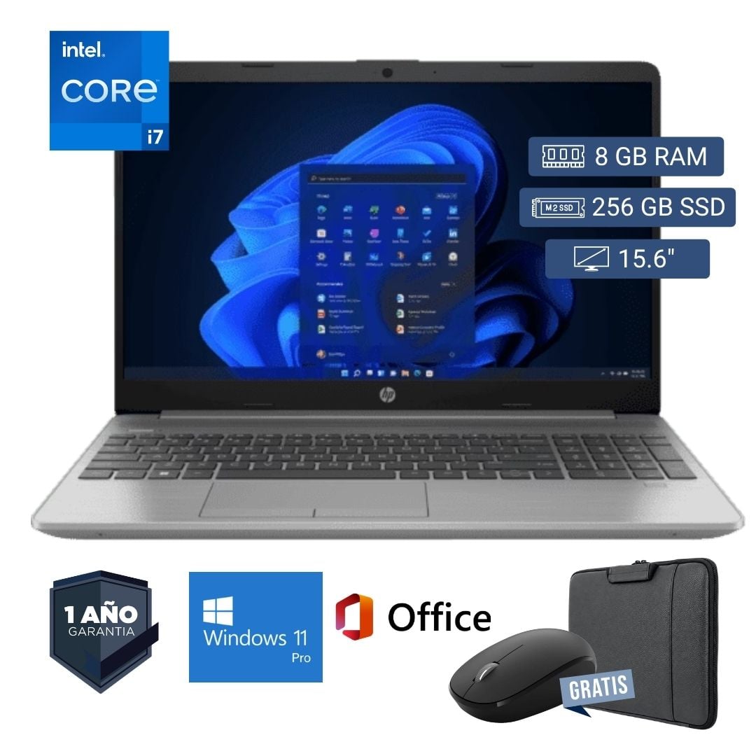 LAPTOP SEMI NUEVA HP 250 G8 CORE I7 10MA 8GB RAM 256GB SSD 15.6' + MOUSE + FUNDA - 1