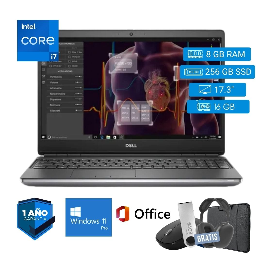 LAPTOP SEMI NUEVA DELL PRECISION 7750 CORE I7 10MA 8GB RAM 256GB SSD 16GB VIDEO 17.3' + MOUSE + FUNDA + USB 64 GB + AUDÍFONOS - 1