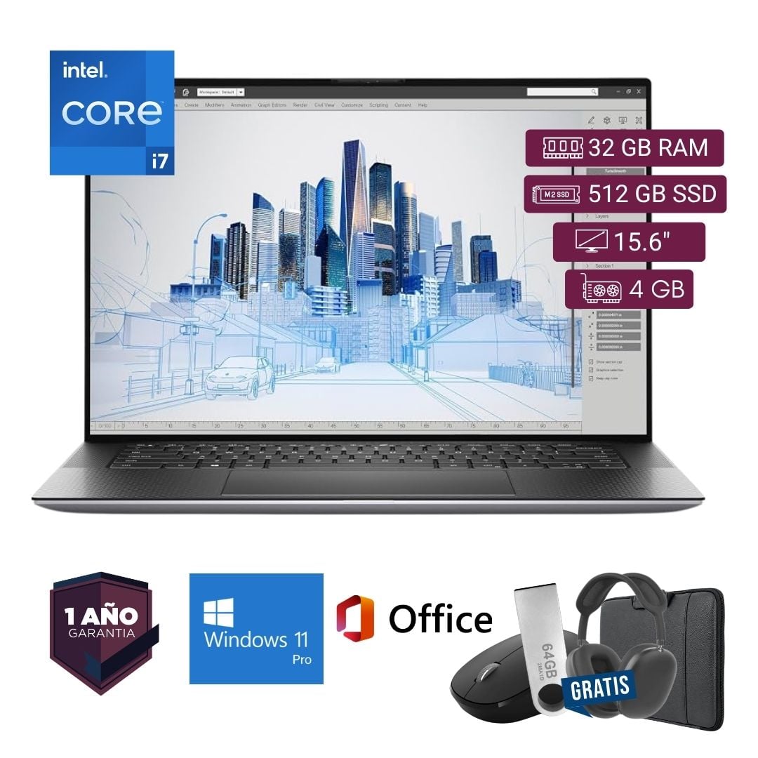 LAPTOP SEMI NUEVA DELL PRECISION 5560 CORE I7 11VA 32GB RAM 512GB SSD 4GB VIDEO 15.6' + MOUSE + FUNDA + USB 64 GB + AUDÍFONOS - 2
