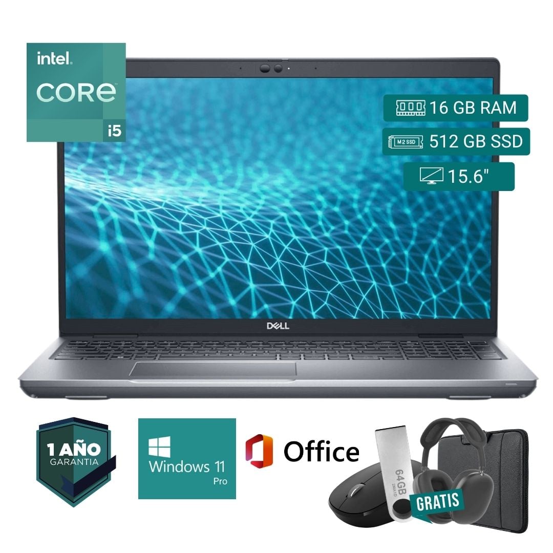 LAPTOP SEMI NUEVA DELL LATITUDE 5531 CORE I5 12VA 16GB RAM 512GB SSD 15.6' + MOUSE + FUNDA + USB 64 GB + AUDÍFONOS - 1