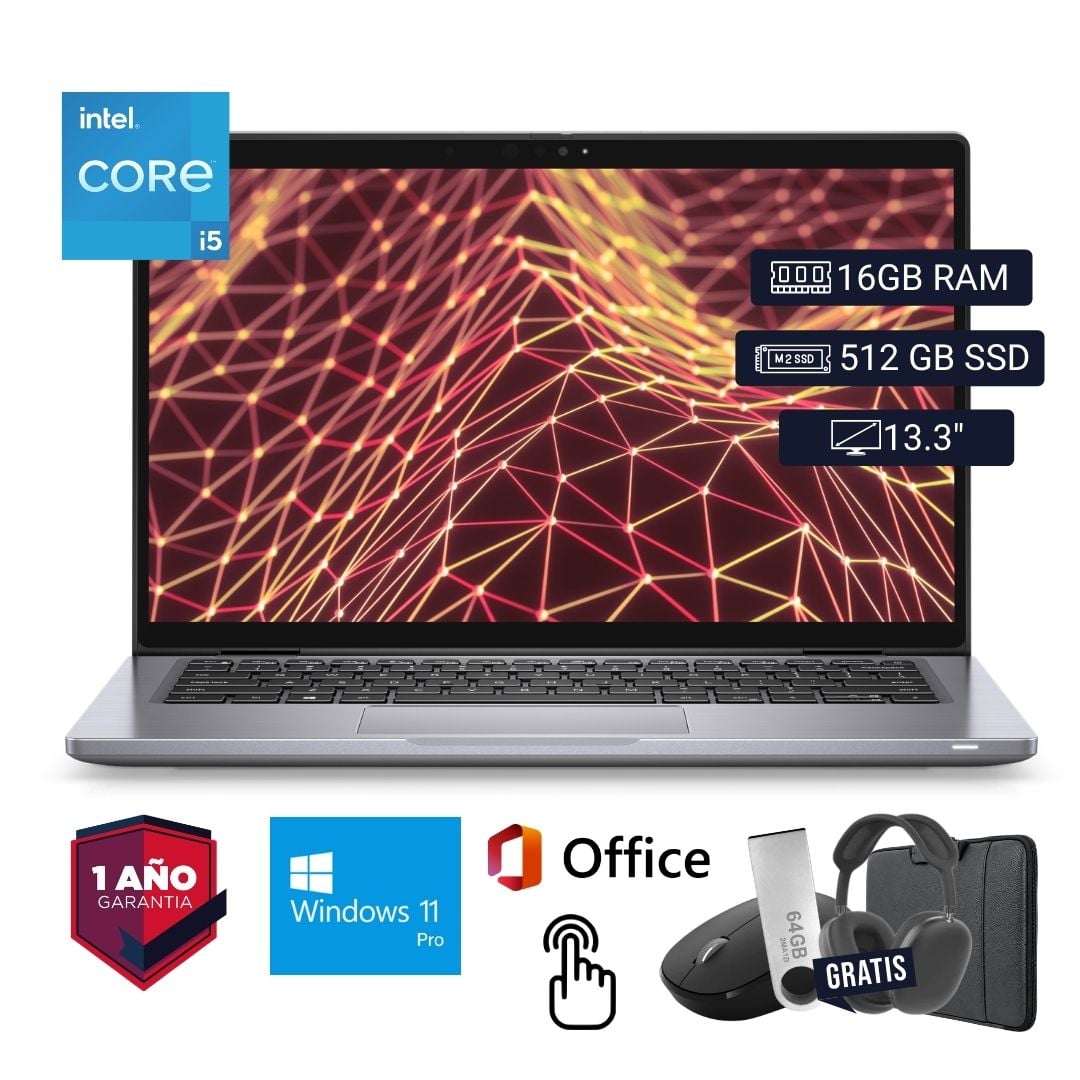LAPTOP SEMI NUEVA DELL LATITUDE 7330 I5 12VA 16GB 512GB SSD 13.3' TOUCH + MOUSE + FUNDA + USB 64 GB + AUDÍFONOS - 1