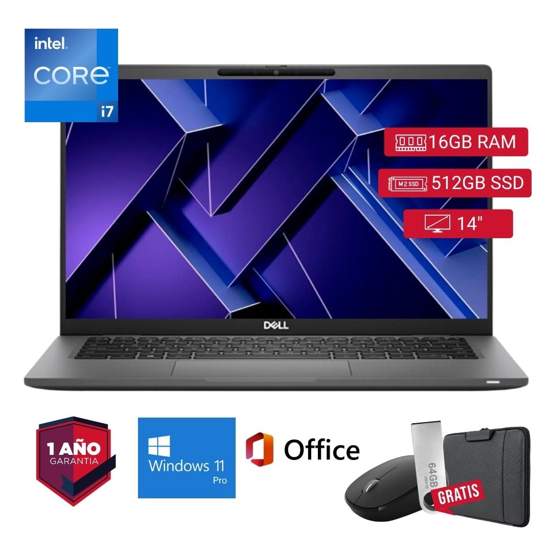 LAPTOP SEMI NUEVA DELL LATITUDE 7420 CORE I7 11VA 16GB RAM 512GB SSD 14' + MOUSE + FUNDA + USB 64 GB + AUDÍFONOS - 1