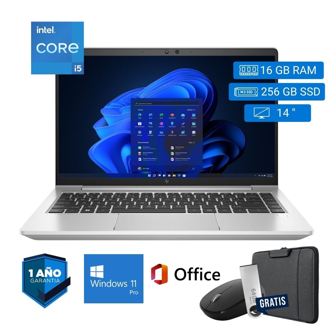 LAPTOP SEMI NUEVA HP ELITEBOOK 640 G9 CORE I5 12VA 16GB RAM 256GB SSD 14' + MOUSE + FUNDA + USB 64 GB - 1