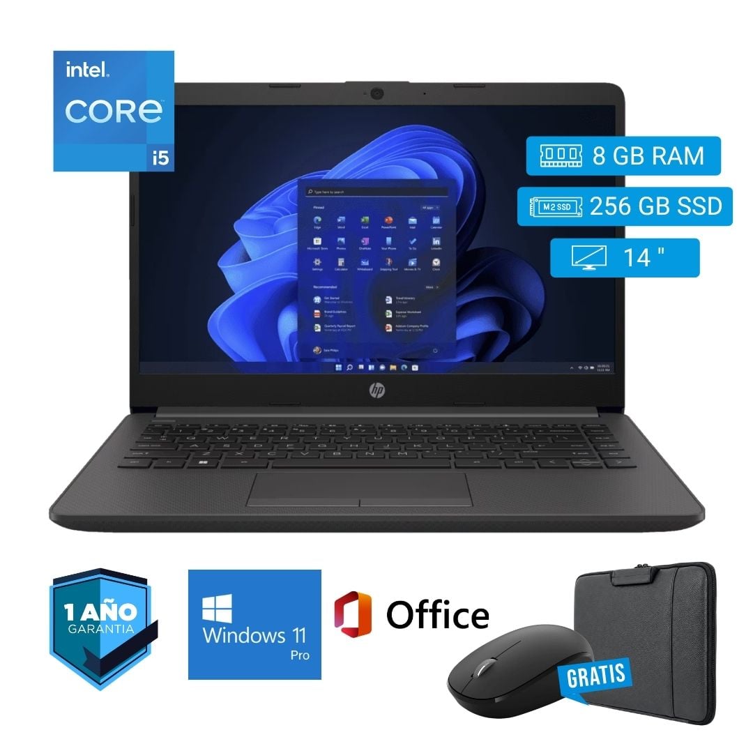 LAPTOP SEMI NUEVA HP 240 G8 CORE I5 10MA 8GB RAM 256GB SSD 14' + MOUSE + FUNDA - 1