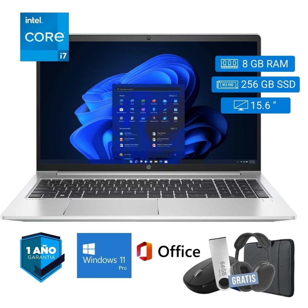 LAPTOP SEMI NUEVA HP PROBOOK 450 G9 CORE I5 12VA 8GB RAM 256GB SSD 15.6' + MOUSE + FUNDA + USB 64 GB + AUDÍFONOS - 1