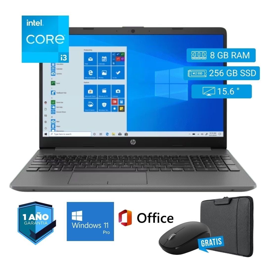 LAPTOP SEMI NUEVA HP 15-DW1085LA CORE I3 10MA 8GB RAM 256GB SSD 15.6' + MOUSE + FUNDA - 1