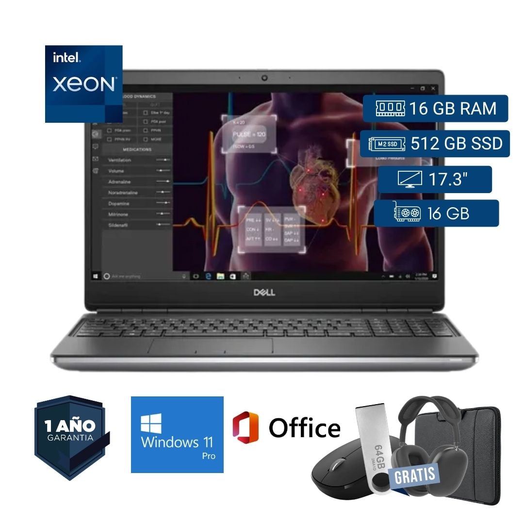 LAPTOP SEMI NUEVA DELL PRECISION 7750 XEON 16GB RAM 512GB SSD 16GB VIDEO 17.3' + MOUSE + FUNDA + USB 64 GB + AUDÍFONOS - 1