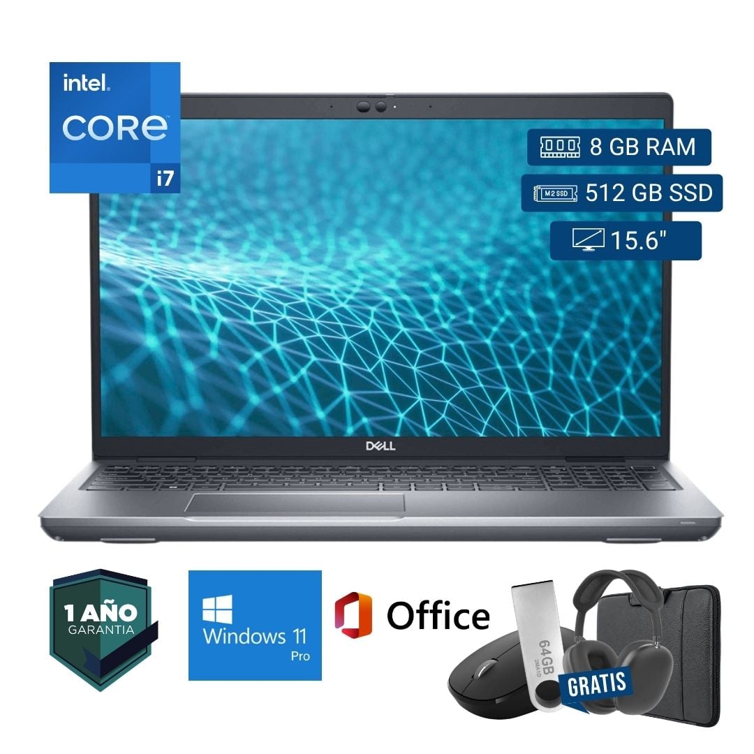 LAPTOP SEMI NUEVA DELL LATITUDE 5531 CORE I7 12VA 8GB RAM 512GB SSD 15.6' + MOUSE + FUNDA + USB 64 GB + AUDÍFONOS - 1