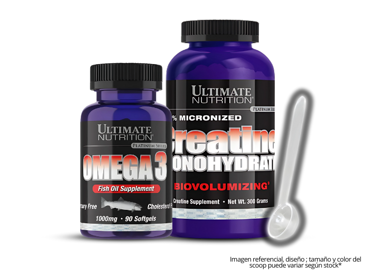 CREATINA ULTIMATE NUTRITION 300 GR MICRONIZADA + OMEGA 3 ULTIMATE NUTRITION 90 CAP + SCOOP - 1