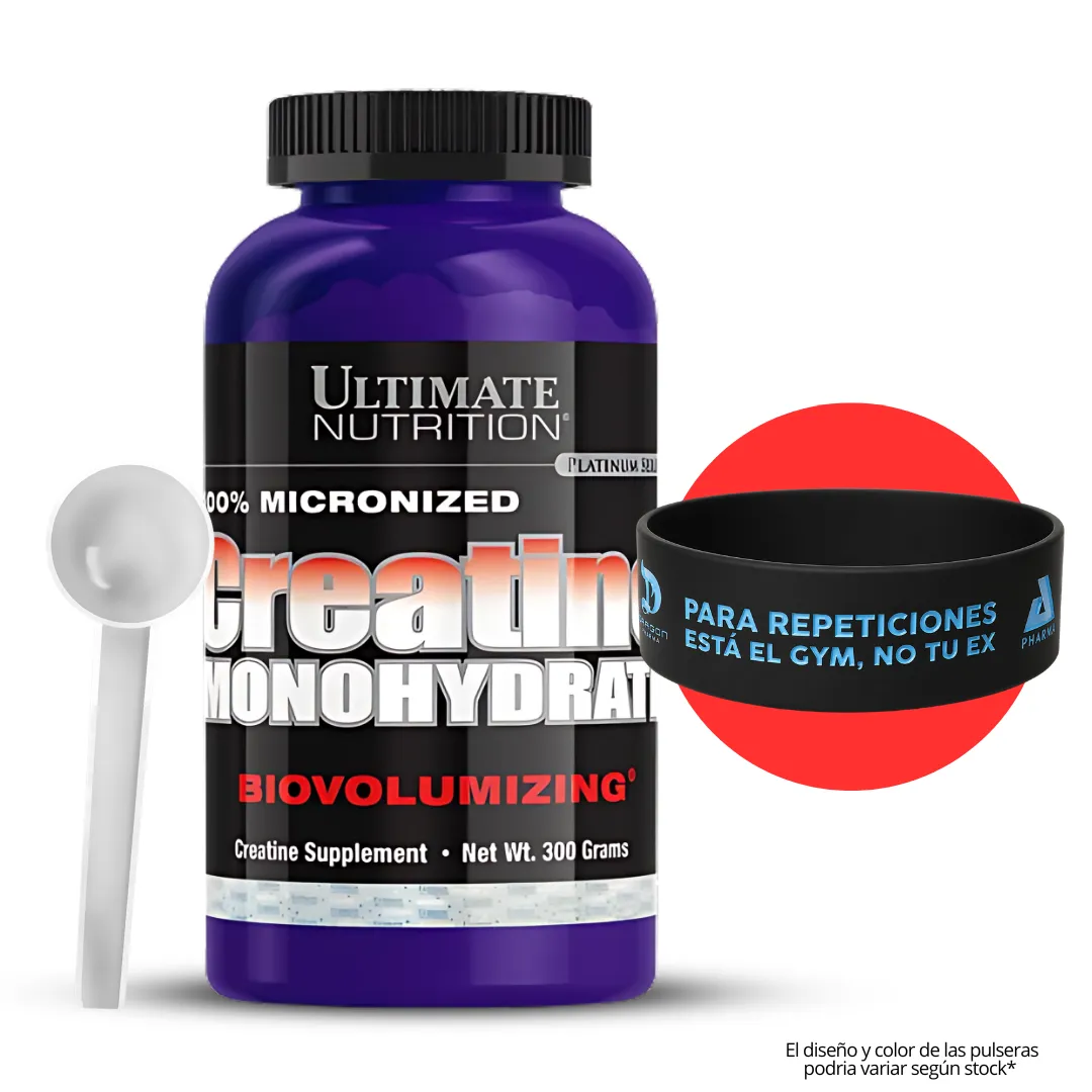 CREATINA ULTIMATE NUTRITION 300 G - CREATINA MONOHIDRATADA + SCOOP + PULSERA - 1