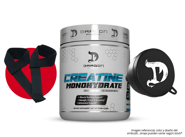 CREATINA DRAGON PHARMA 300 GR + EMBUDO DRAGON PHARMA + STRAPS - 1
