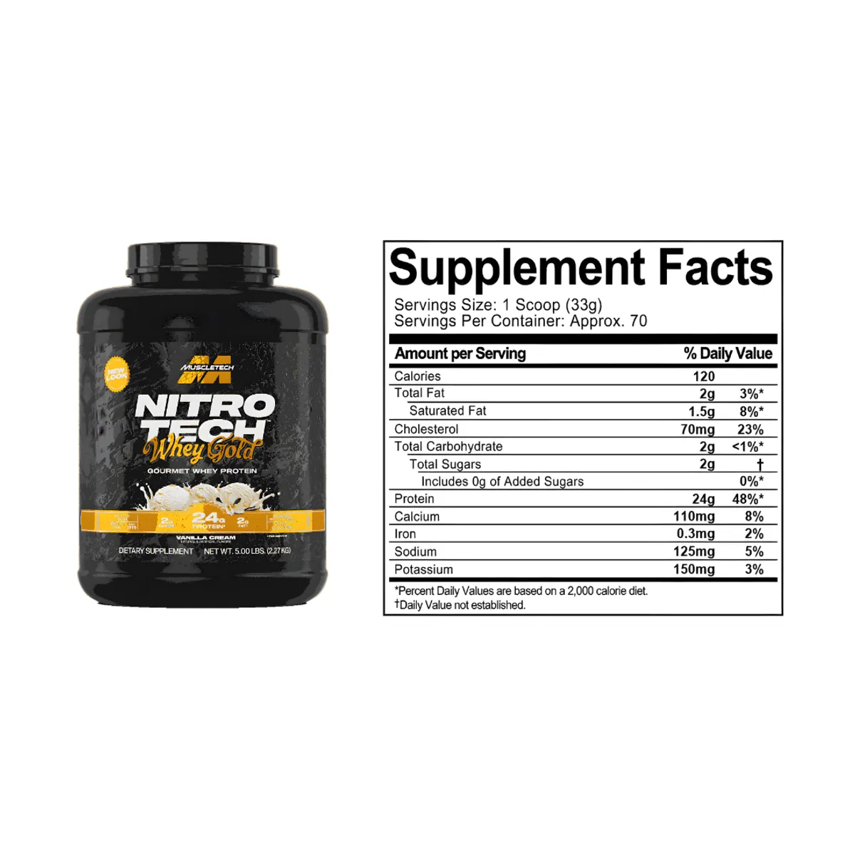 NITROTECH 100% WHEY GOLD 5 LB PROTEINA MUSCLETECH - FRENCH VAINILLA CREAM - 3