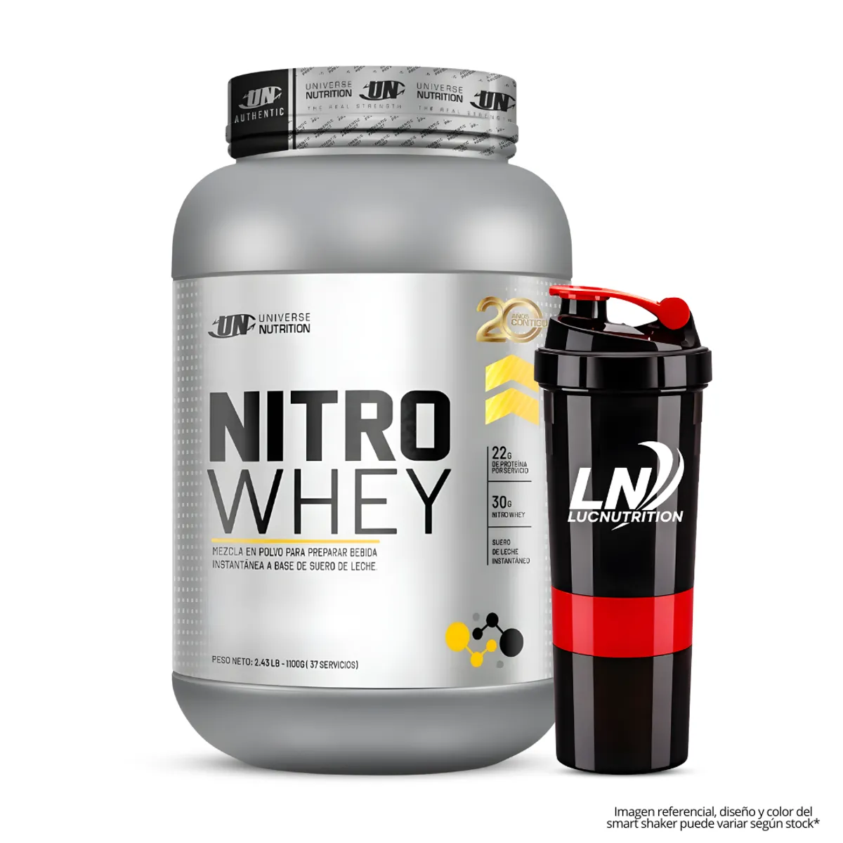 NITRO WHEY 1.1 KG CHOCOLATE + SMARTSHAKER 3 CUERPOS - 1