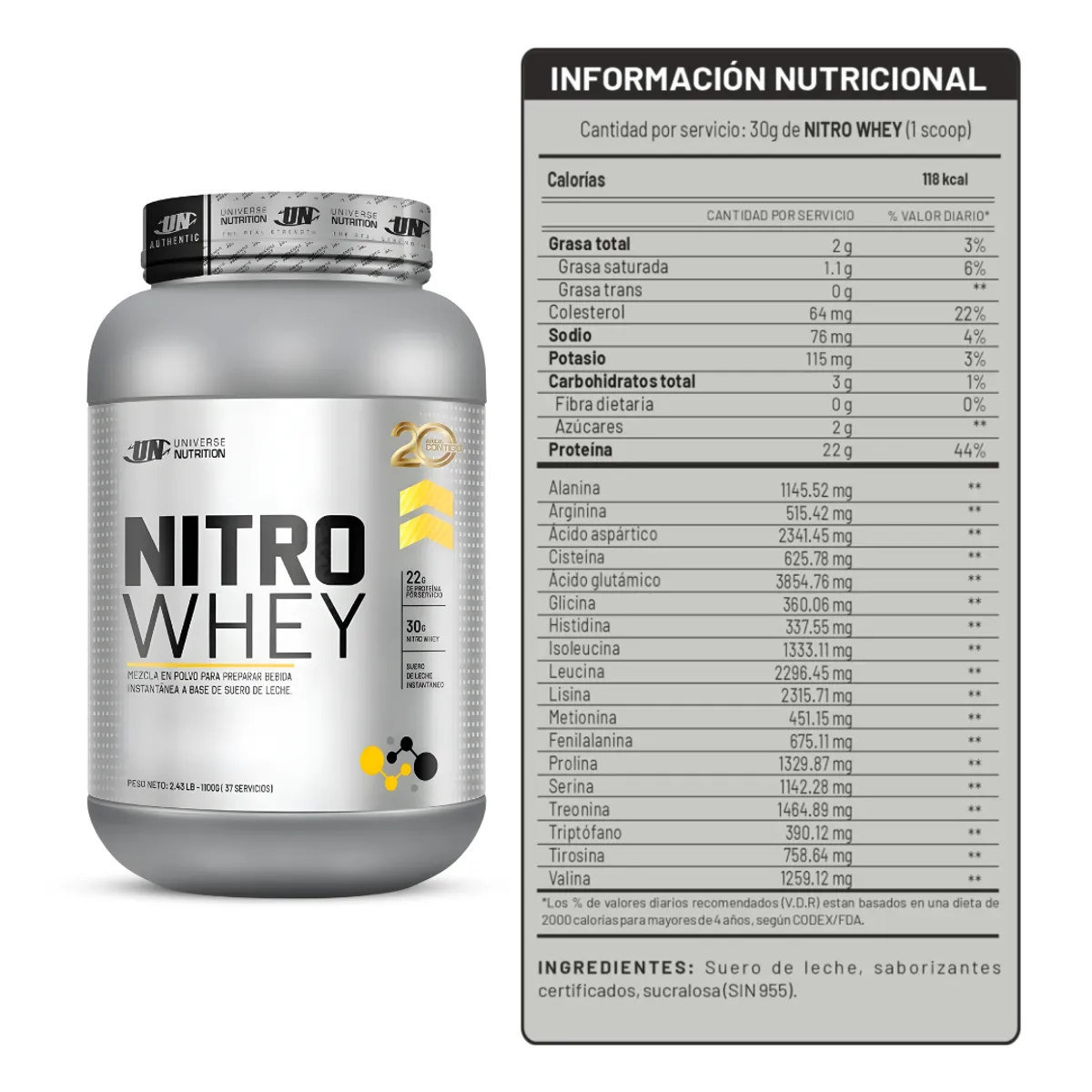 NITRO WHEY 1.1 KG CHOCOLATE + SMARTSHAKER 3 CUERPOS - 2