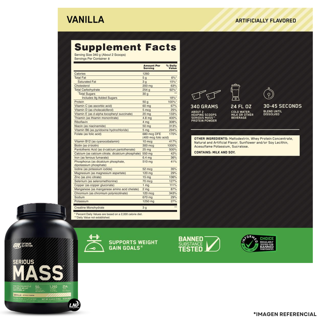 PROTEÍNA OPTIMUM NUTRITION SERIOUS MASS 6 LB CHOCOLATE - 2