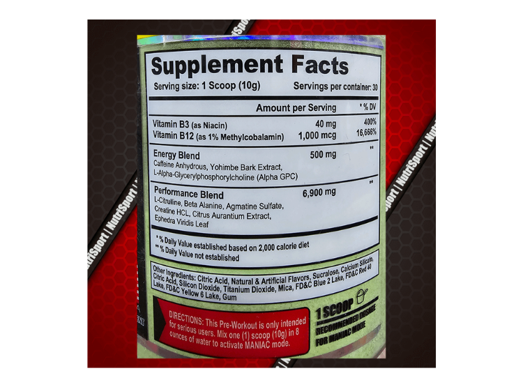 MANIAC EXTREME PRE-WORKOUT 30 SERVICIOS - GREEN APPLE / TERROR LABZ - 3